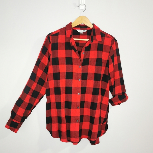 OLD NAVY Black & Red Plaid Long Sleeve Button Down Shirt - Picture 1 of 4